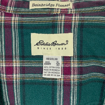 Eddie Bauer グリーン タータンチェック ヘビーフランネルシャツ