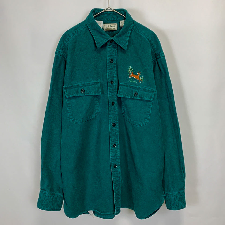 L.L.Bean 90s グリーン アニマル刺繍 ヘビーフランネルシャツ