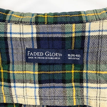 Faded Glory グリーン タータンチェック ボタンダウン フランネルシャツ